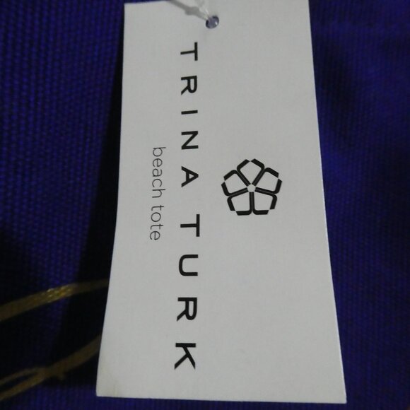 TRINA TURK BEACH TOTE | Blue Corduroy With Gold Seas The Day Print | NWOT - Picture 10 of 16